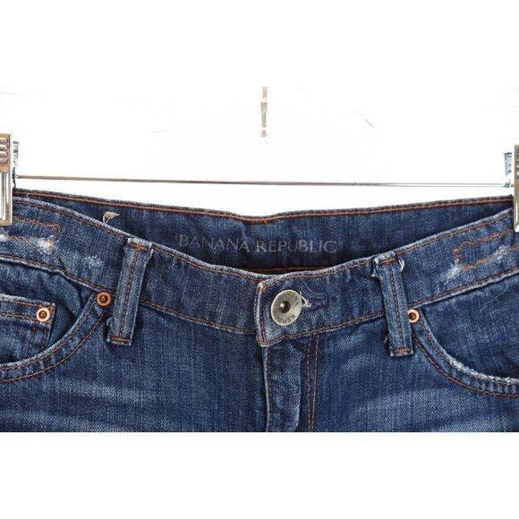 Banana Republic Distressed Cutoff Raw Hem Denim Mini Skirt Blue Jean Fray Sz 26 - Picture 5 of 7